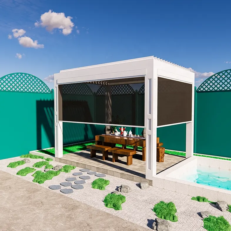 Langlebiger Pergola-Pavillon mit Heizungs öffnung Lamellen dach Pergola Terrassen abdeckung Aluminium Elektrische Pergola