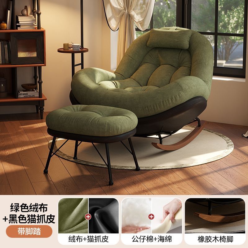 Base en cuir patte de chat noir, coussin d'assise en velours vert, repose-pieds
