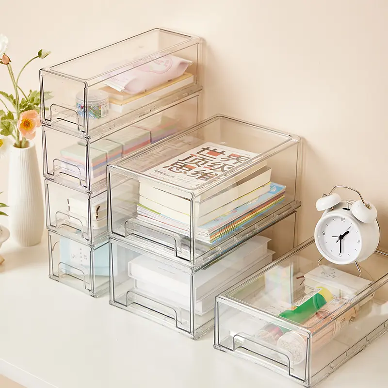 Scatola portaoggetti impilabile in plastica trasparente tipo cassetto Organizer per l'organizzazione di casa, ufficio, armadio e scarpe