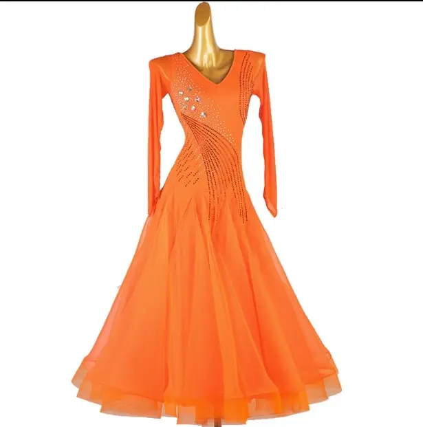 MQ360 vestido de competición naranja vestido de vals para mujer trajes de actuación de baile moderno estándar 1 pieza para mujeres adultos 0,89 kg