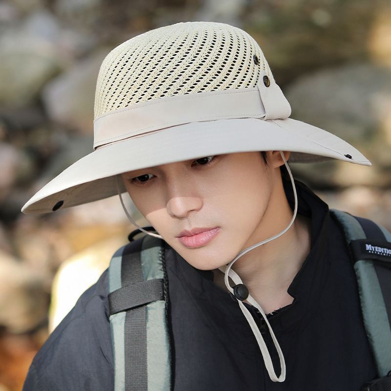 Chapeau de pêcheur patchwork triangulaire pour homme-beige