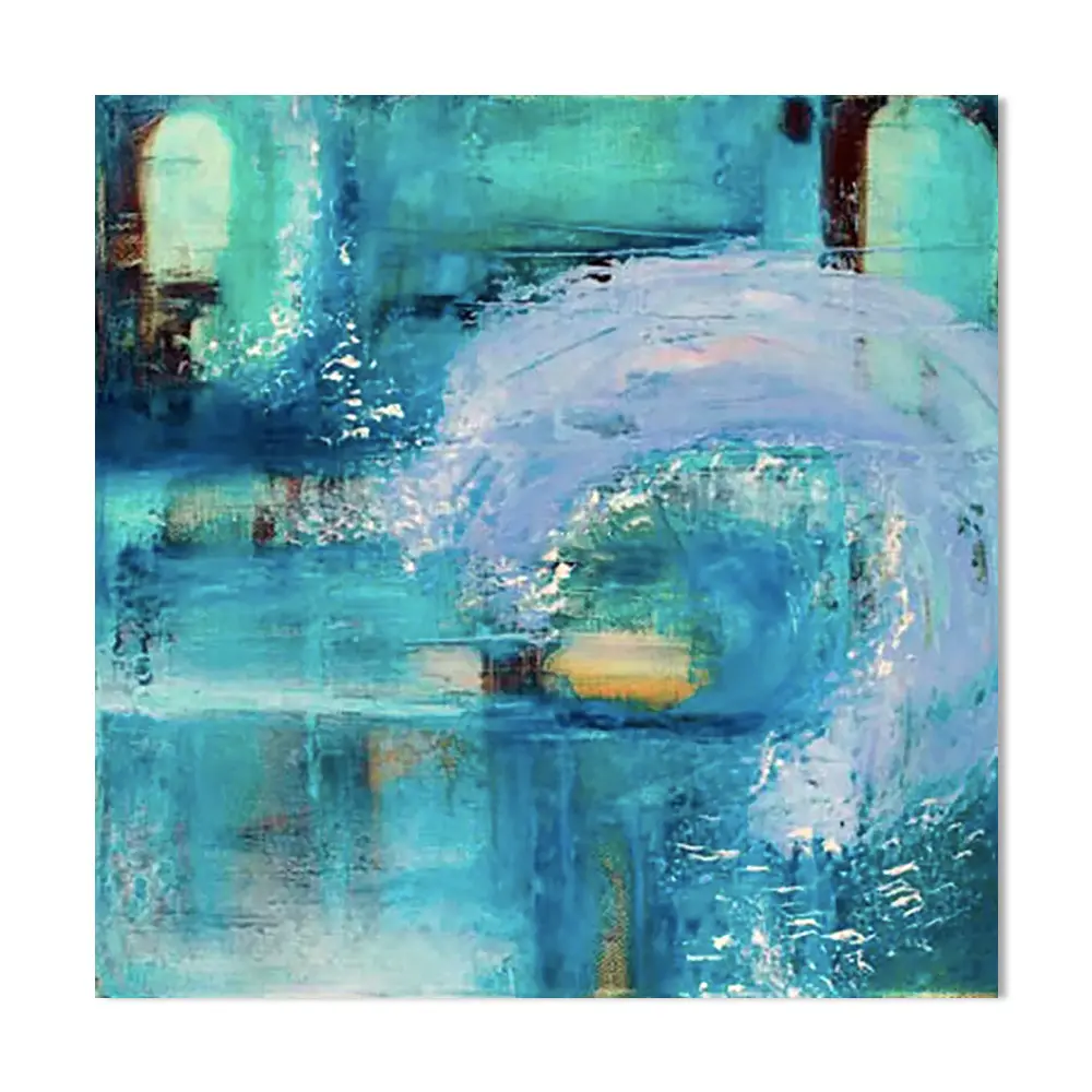 Goedkoop En Hoogwaardig Handgemaakt Blauwgroen Abstract Olieverfschilderij Op Canvas Voor Wanddecoratie Modern Abstract Acryl Schilderij