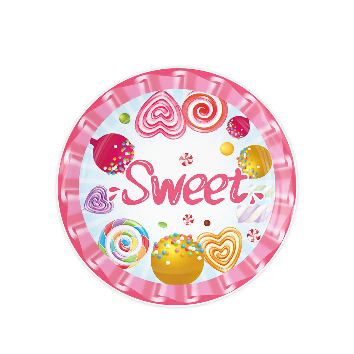 Venta caliente Pink Candy pop cumpleaños tema Fiesta suministros decoraciones desechable tablewale conjunto para niños