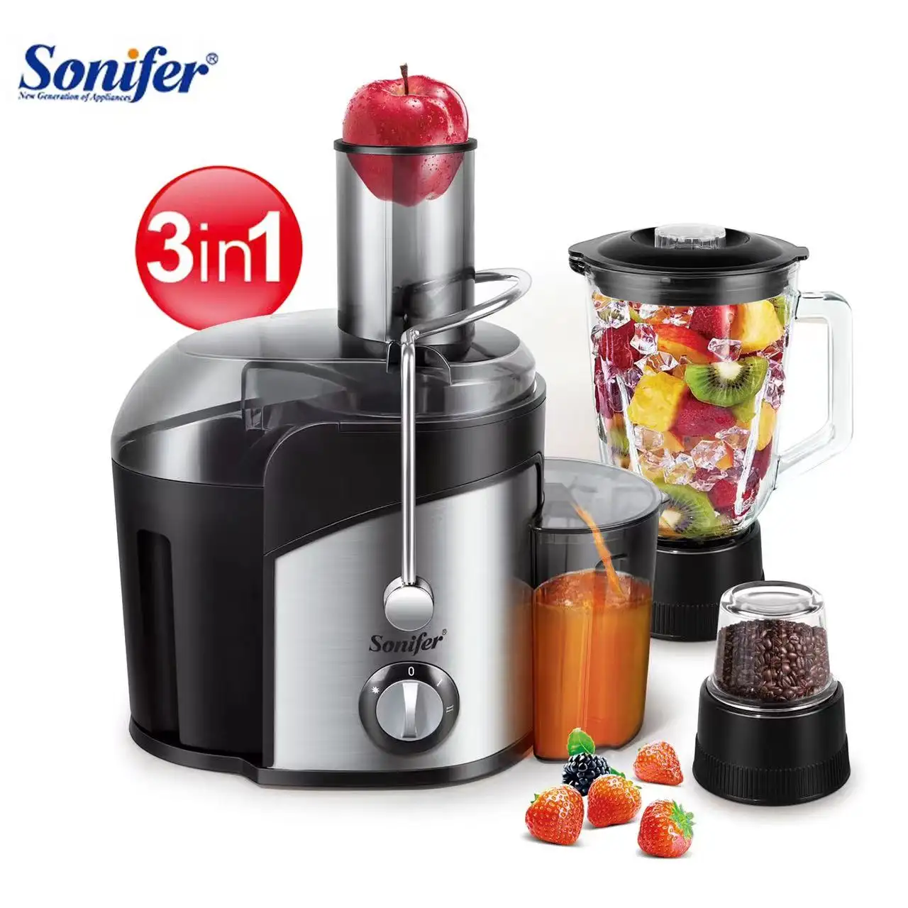 Sonifer SF-5524 Alat Rumah Tangga Multifungsi, Blender Jus 3 Dalam 1 Segar Otomatis Kuat