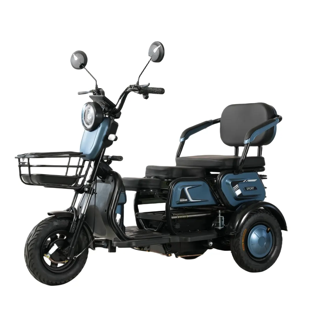 Sepeda listrik roda tiga untuk dewasa, sepeda listrik bermotor tiga roda dengan keranjang besar