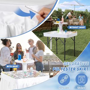 <strong>Multi</strong> <strong>Functional</strong> New Outdoor HDPE Foldable Square Two Tier Fill and Chill <strong>Tables</strong> with Top Round Tray and Removable Skirt - Product Image 2