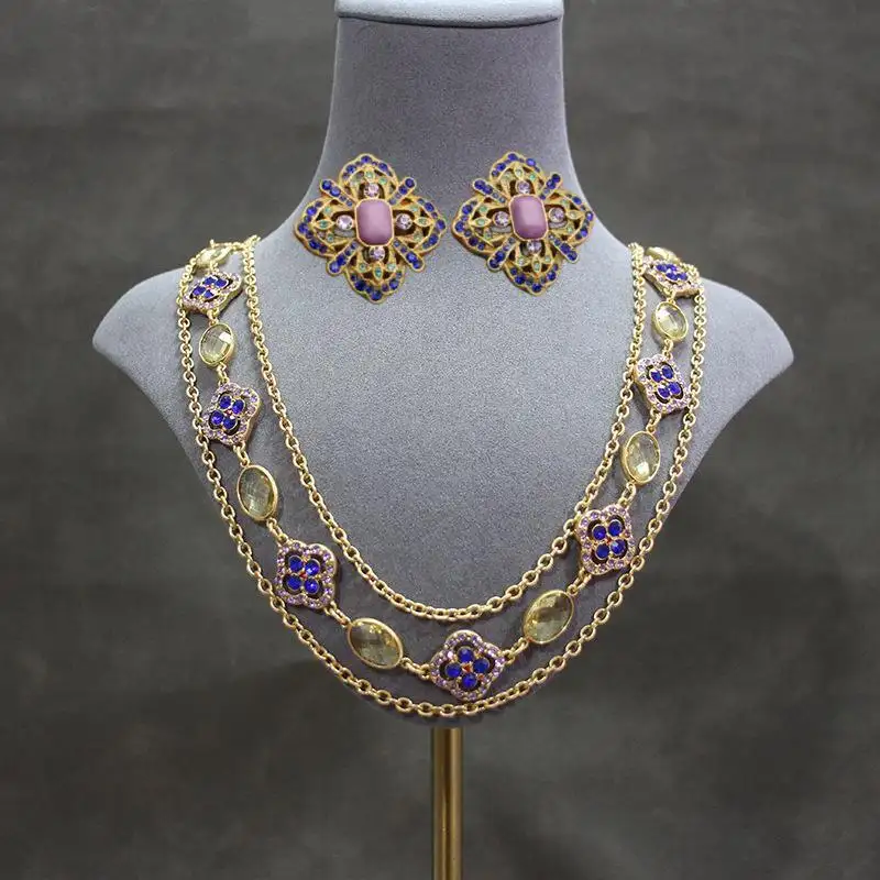 Vente en gros de bijoux en cristal trèfle à quatre feuilles élégant vintage en or 18 carats pour femmes
