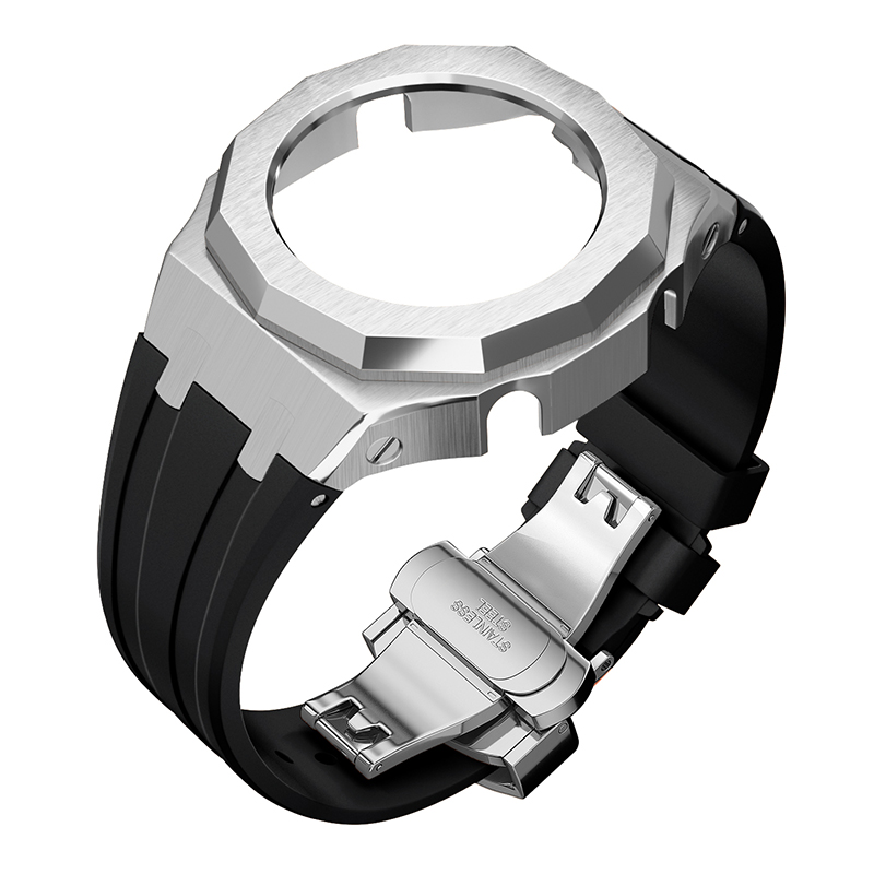 Boîtier argenté - Bracelet noir