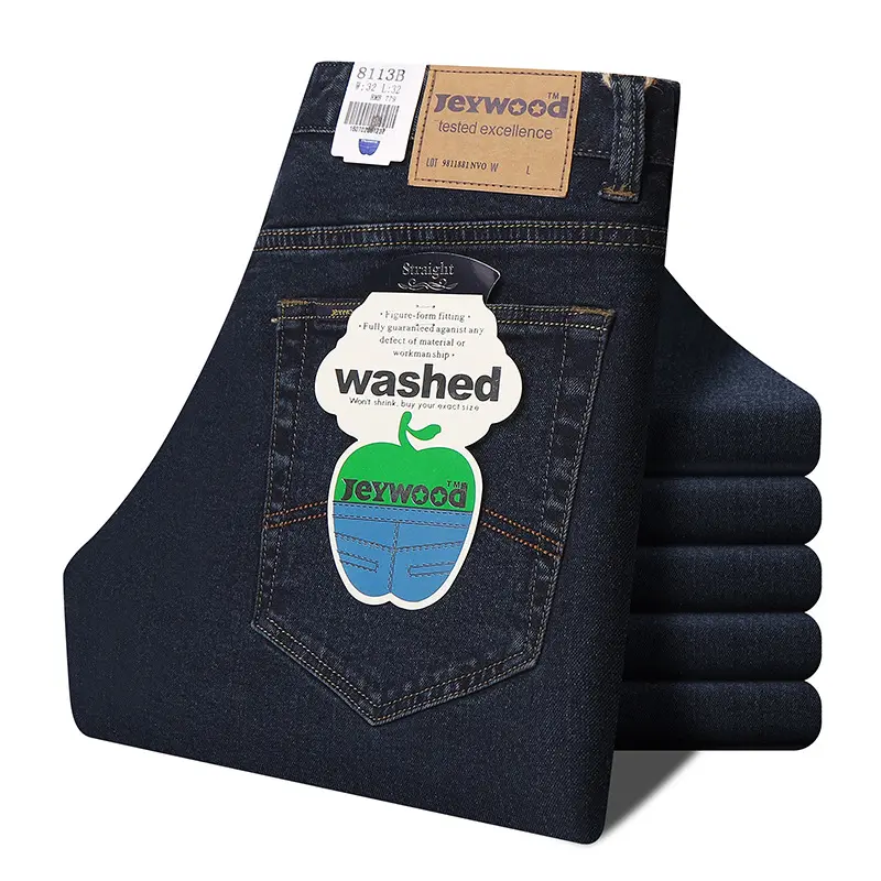 JEYWOOD กางเกงยีนส์ Apple ผู้ชายไซส์ใหญ่,กางเกงทรงตรงล้างน้ำได้ลำลอง