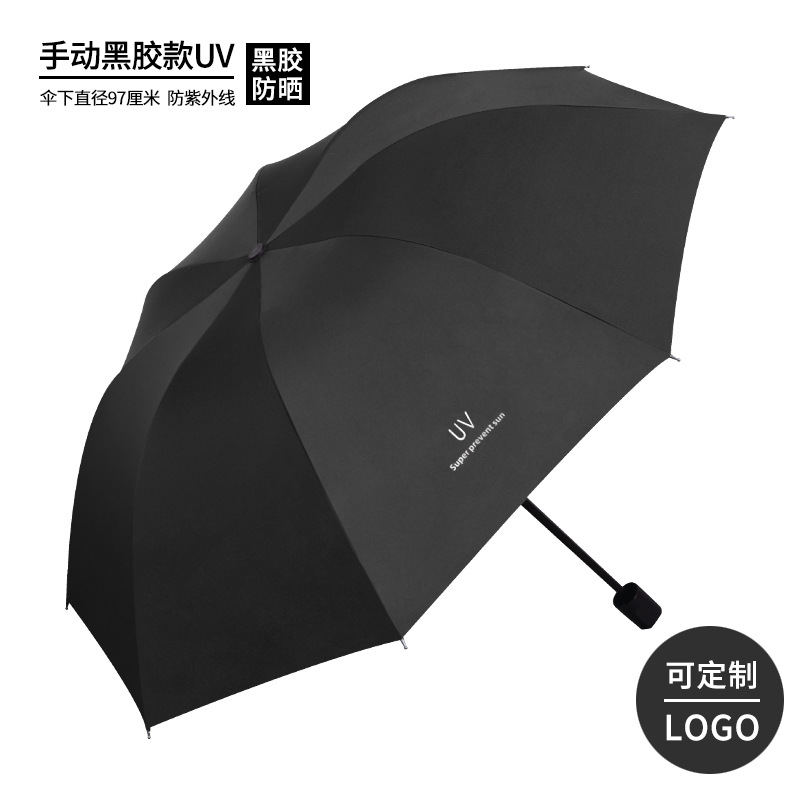 parapluie manuel en caoutchouc noir à 8 nervures, noir piano