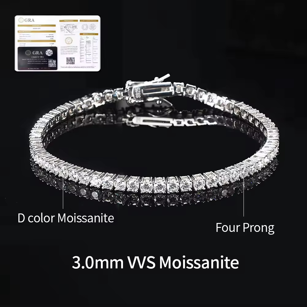 Bracciale in argento con moissanite da 3 mm
