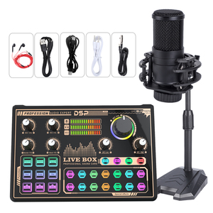 ライブブロードキャスト用サウンドカードサウンドカードデバイス録音機器LEDライト付きコンデンサーマイク - Product Image 1