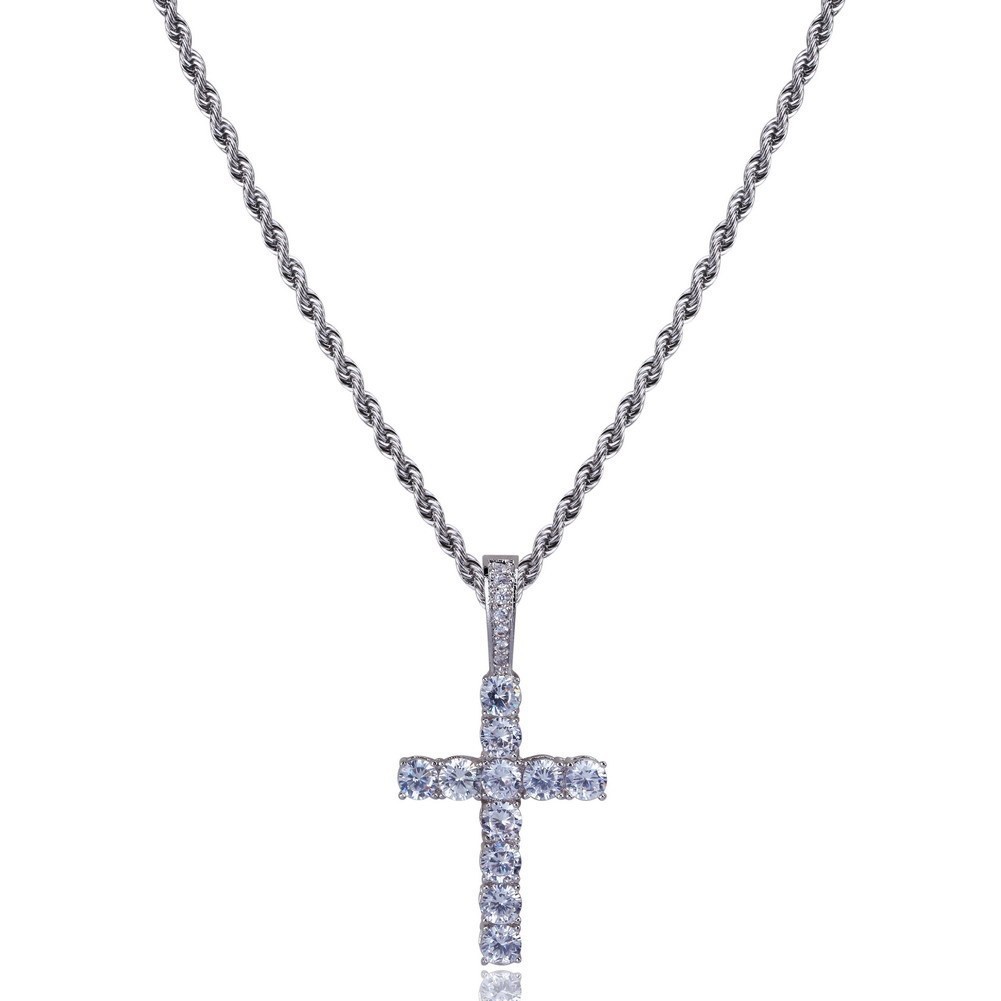 Silver short cross white zirconium-with twist chai