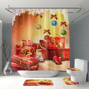 节日红色圣诞浴帘雪花防水聚酯浴室装饰