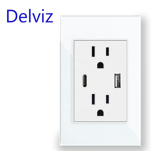 Delviz Tempered Glass Panel 120mm*72mm, USBA+USBC 5V 2A, 16A Wall <strong>Plug</strong> Electrical Outlet, <strong>US</strong> Standard Type-C USB Charging Socket - Product Image 3