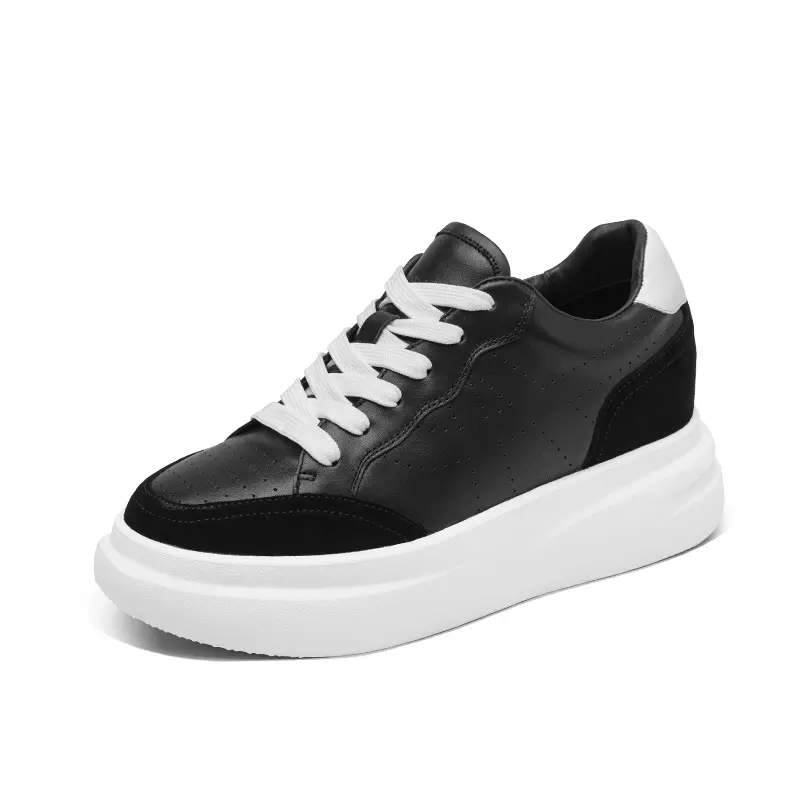 Les chaussures pour femmes avec hauteur intérieure augmentent la semelle épaisse en cuir de vachette Casualblack chaussures de planche invisible augmentation de la hauteur de 7CM