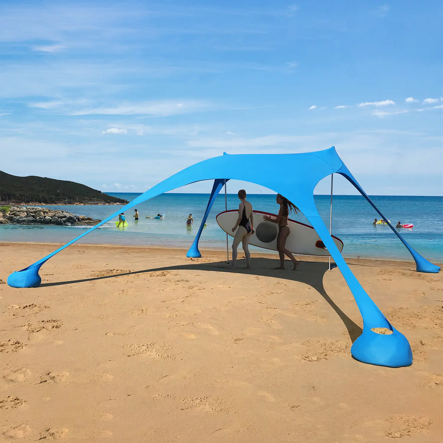 Grosir tenda pantai baru dengan jangkar pasir kanopi portabel penampungan matahari Pop-up UV50 kain tenda pantai