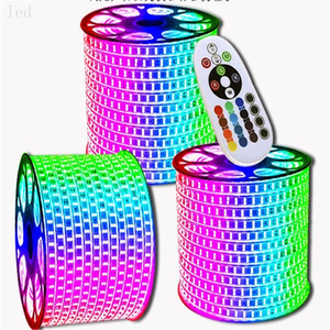 גבוהה מתח 60 נוריות/מטר חם לבן SMD2835 220-240v 100 m/roll RGB 5050 צבע שינוי <span class=keywords><strong>led</strong></span> אור הרצועה