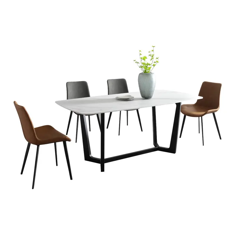 डाइनिंग रूम उत्पाद शैली डाइनिंग टेबल के लिए आधुनिक घरेलू फर्नीचर स्टील सिरेमिक ग्लास डाइनिंग टेबल सेट
