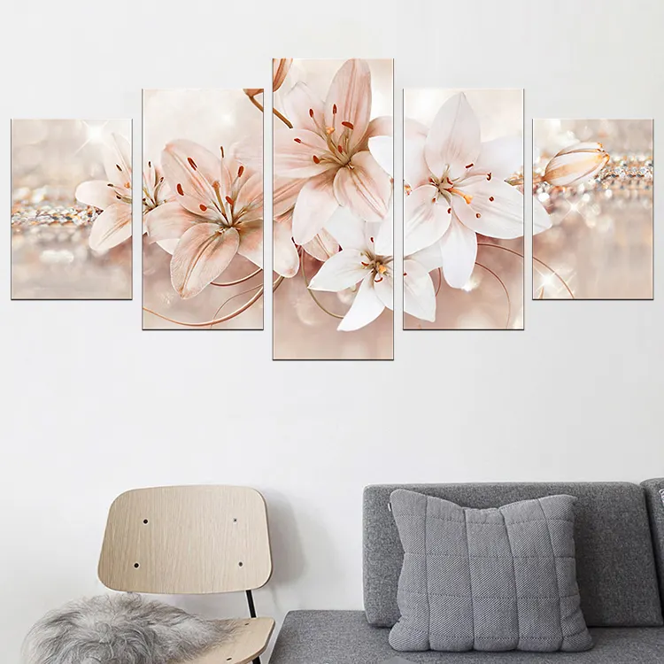 Pintura de flores lily, cor dourada, relação de ouro, arte de parede, tela impressa e cartaz para decoração de casa, sala de estar, quarto de cama