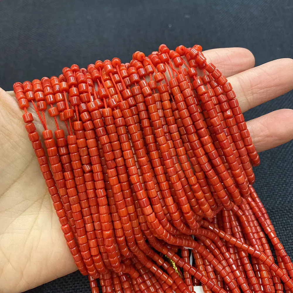 Großhandel gefärbte Farbe 2*2mm 3*4mm Zylinderform Korallen perlen, synthetische rote Korallen perlen für die Schmuck herstellung