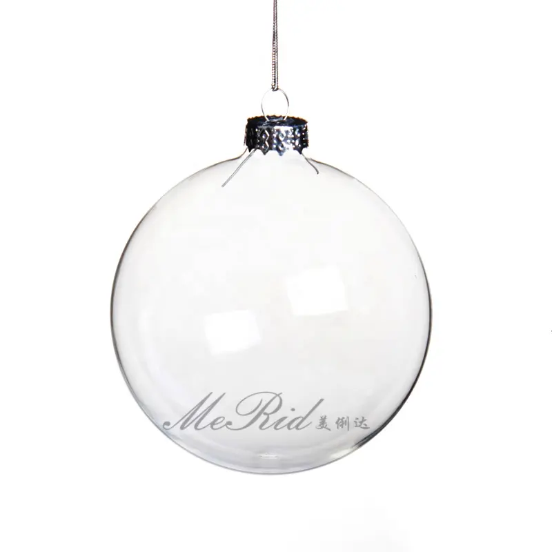 Venta al por mayor de 8cm de vidrio transparente hueco adornos de bolas de Navidad a granel ecológico