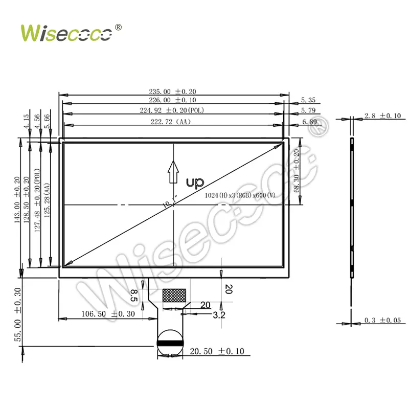 Wiseco giá thấp 10.1 inch TFT màn hình cảm ứng tùy chọn tùy chỉnh độ sáng 1024*600 LVDS 40Pins LCD hiển thị