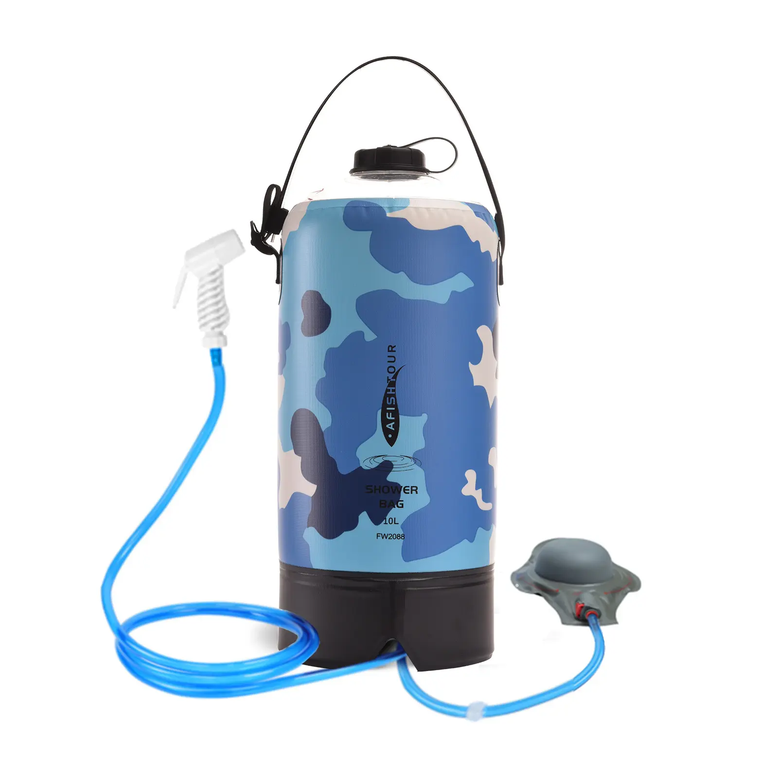 Ducha inflable portátil para exteriores, bolsa de agua plegable a presión, con bomba de pie, para acampar y senderismo, 10L