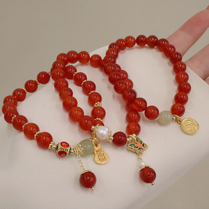2024 แฟชั่นหญิงเครื่องประดับสร้อยข้อมืออาเกตสีแดงธรรมชาติ Hotan หยกชอลซิโดนีถั่วลิสงโชคดีมือสตริงอะคาเซียถั่วทองบัตตา - Product Image 2