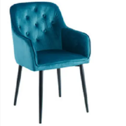 Lüks Modern otel kadife kol düğmesi + sünger + toz kaplama ile döşemeli kadife metal bacaklar sandalye oturma odası mobilya