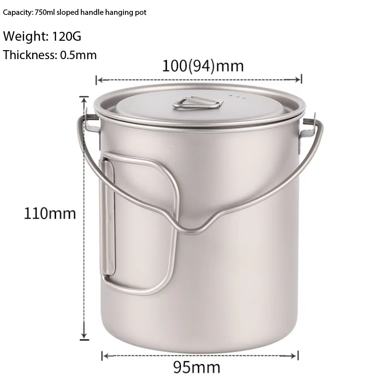Gray Titanium hanging pot with slanted handle 750ml - 750ml