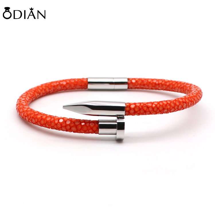 Orange leather silver nail
