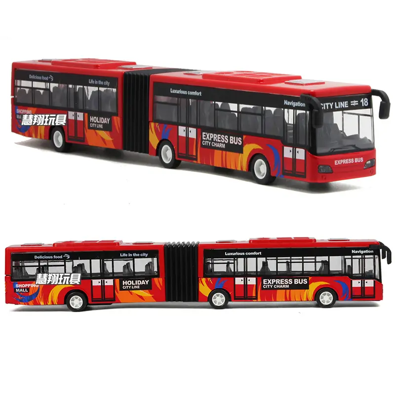 Novo produto brinquedos fundidos ônibus modelo alongado brinquedos de carro de metal luz pull-back 28cm seção dupla juguetes ônibus atacado