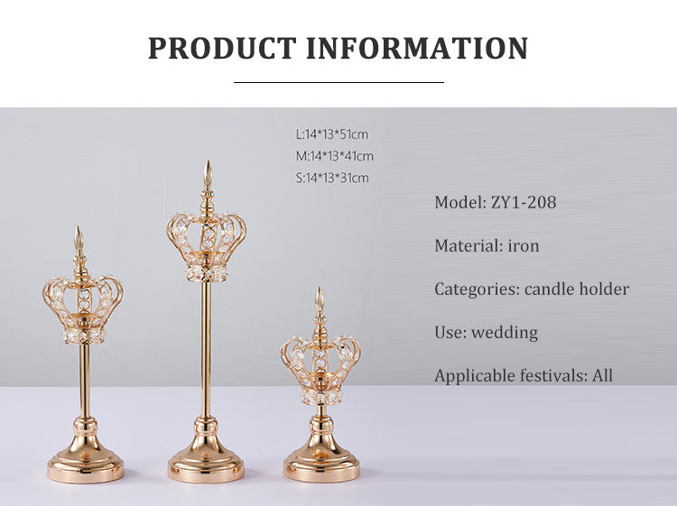 Zhuoyun Crown Design Home Party Wedding Table Centerpiece Gold Metal Candle Holder