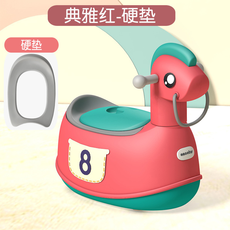 Red wooden horse (PU model) with wheels, no music.