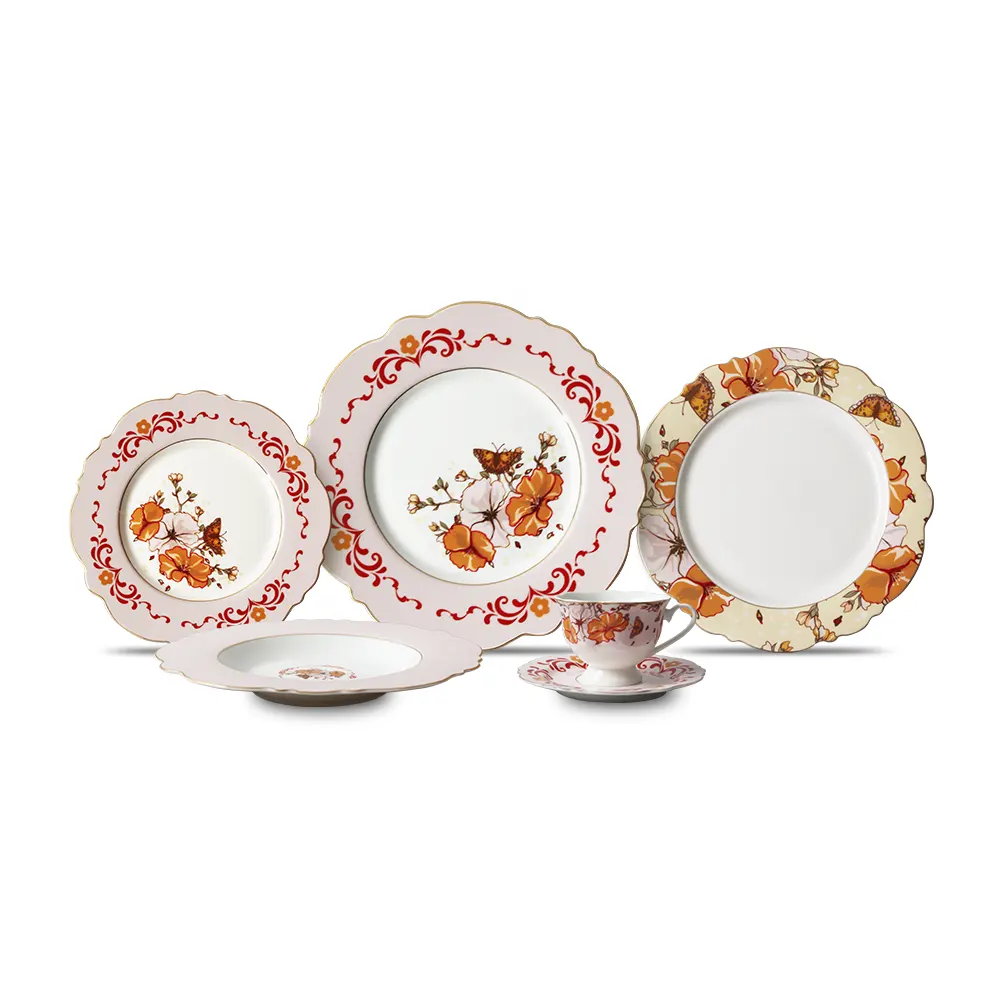 New bone china dinnerware sets floral broder dinner set porcelain dinner plates