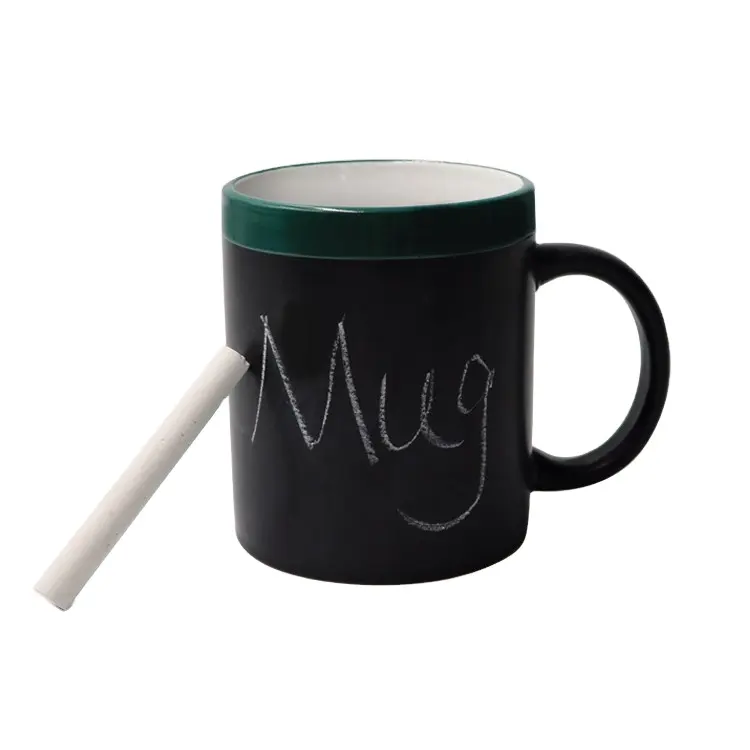 blackboard chalk ceramic coffee mug with colorful rim