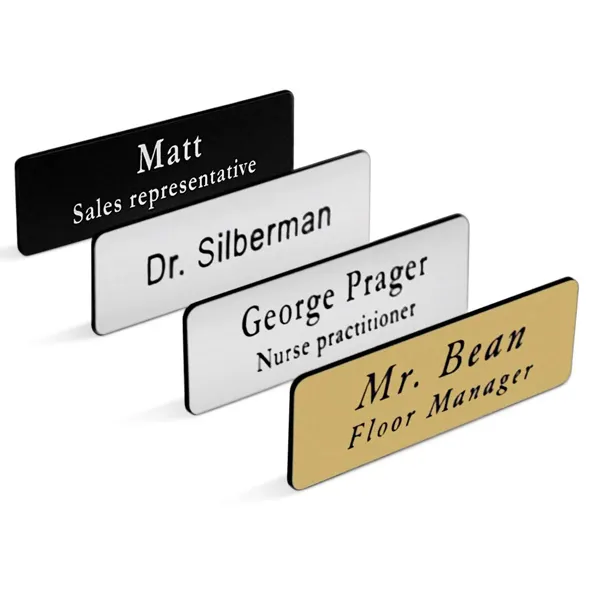 Spille incise personalizzate personalizzate nome Tag Badge Business Magnet Pin targhetta in metallo distintivi personalizzati