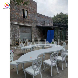 Wedding Party White Cheaper Reception <strong>Table</strong> S <strong>Shape</strong> Glass Top Half <strong>Moon</strong> Dining <strong>Table</strong> for Event - Product Image 4