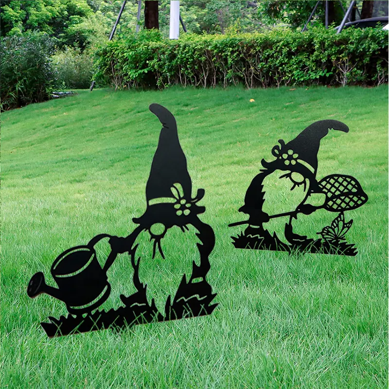Gnome décorations de jardin extérieur de noël, Silhouette creuse, décor de jardin en métal, Art de cour pour pelouse