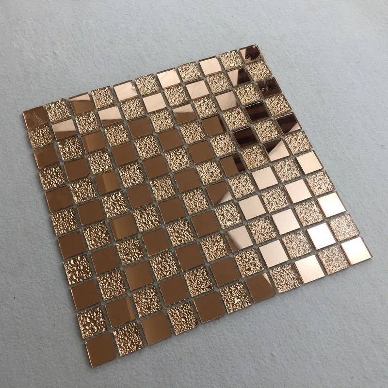 Pannelli di parete decorativi 3D piastrelle a mosaico in oro rosa con specchio in vetro da cucina