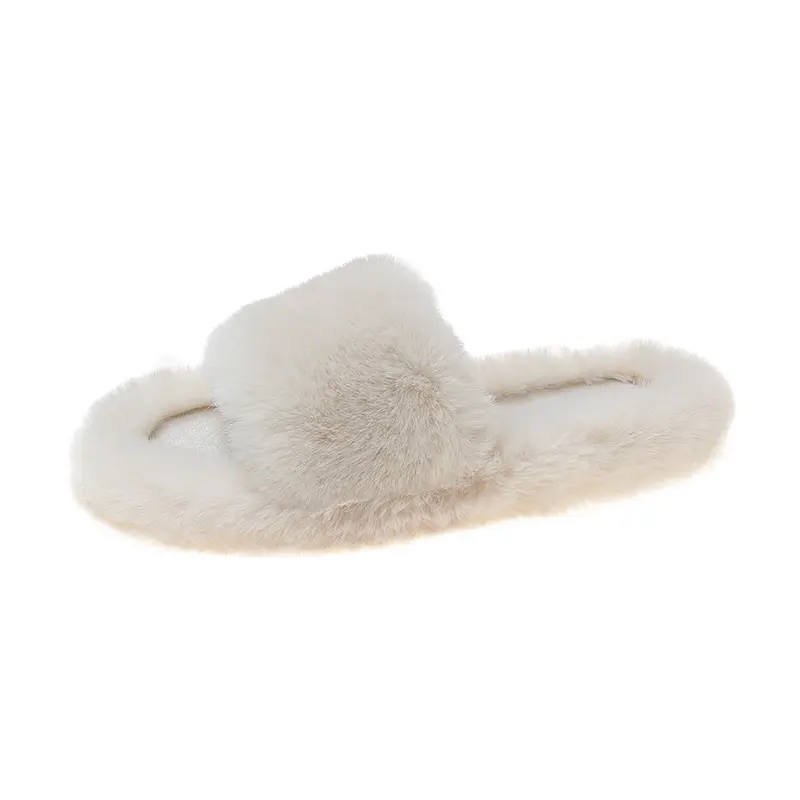 Nicecin all'ingrosso di alta qualità accogliente pantofole piatte Spa scivolo comodo Open Toe Slip On House Slides pantofola in pelliccia sintetica sfocata da donna