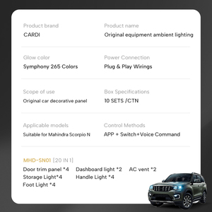 ระบบไฟส่องสว่างภายในห้องโดยสารของ Mahindra Scorpio N 12V LED ปรับแต่งรถด้วยแสงโดยรอบ - Product Image 6