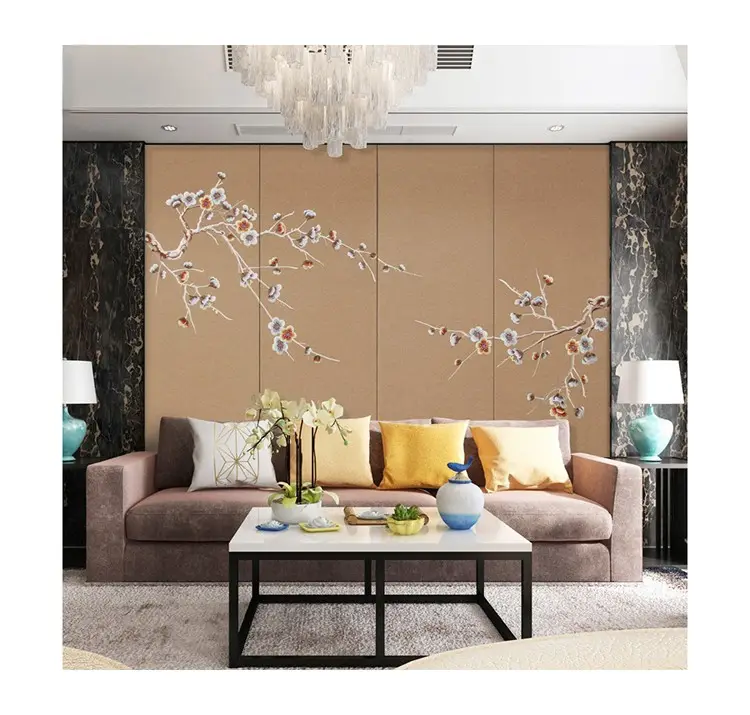 Modern design 3D wallpaper LED light leather engraving embroidery wall decorative panels