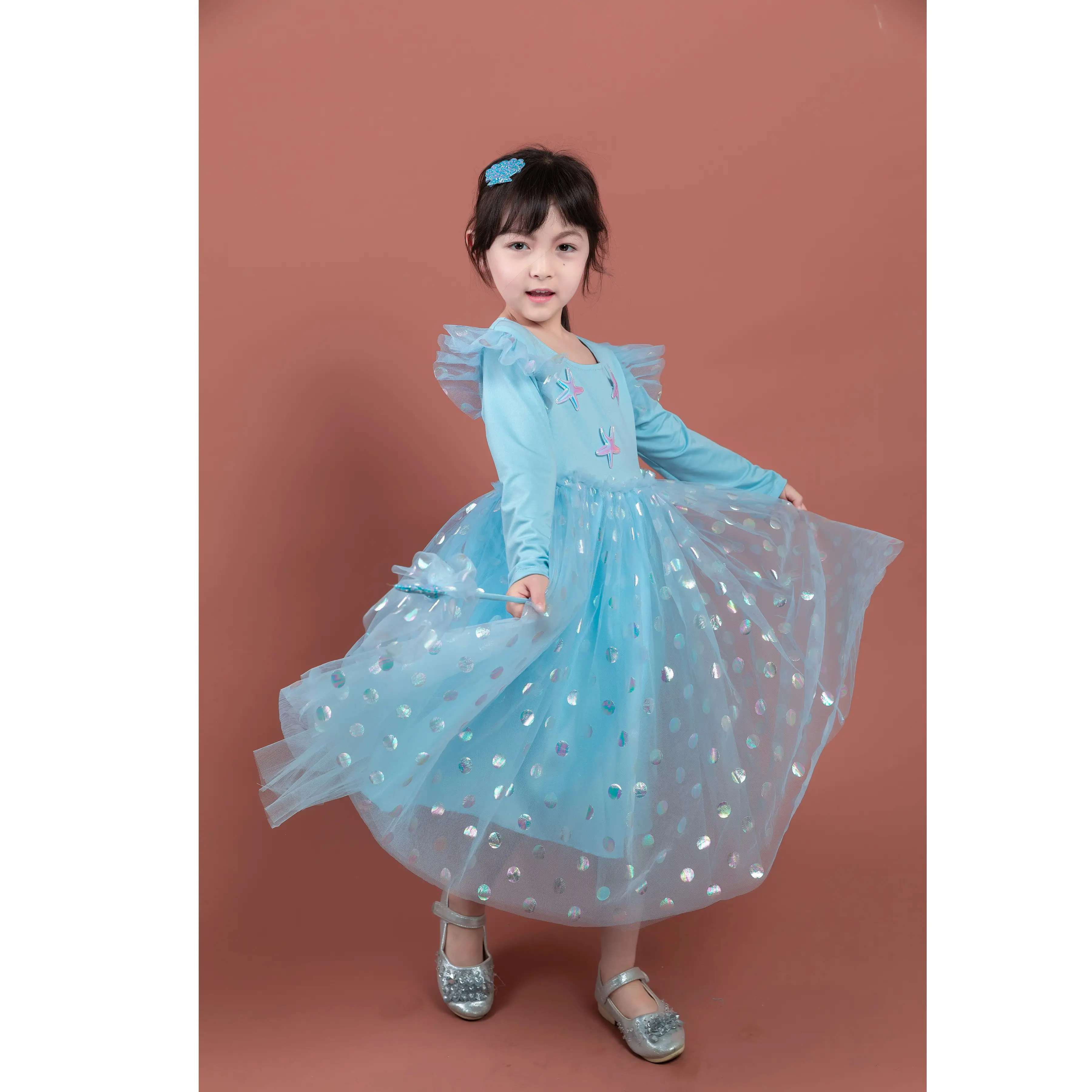 starfish and shell decoration baby girl party wear dress princess birthday party dress