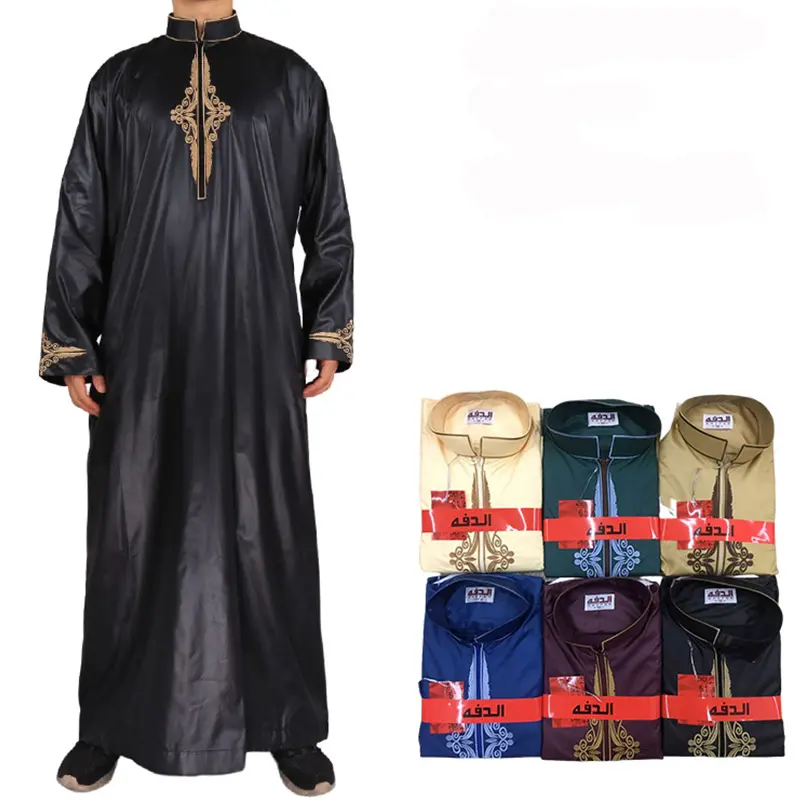 New Design Shiny Material Embroidered Men Thobe Ethnic Clothing for islamic clothing modern
