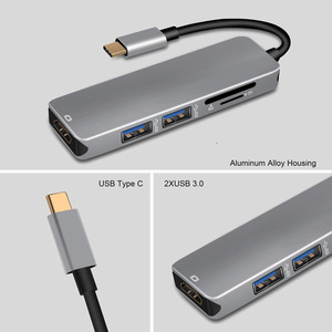 Adaptador multifunción 5 en 1 para ordenador portátil, estación de acoplamiento 5 en 1 compatible con dispositivos portátiles USB3.0 4K USB C Hub
