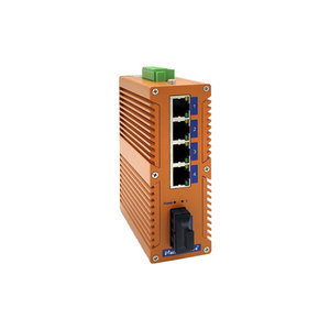 Interruttore Ethernet industriale non gestito da 100M, 4 porte RJ45 + 1 SC porte in fibra ottica multimodale, Din-rail, -40 ℃ ~ 75 ℃ - Product Image 1