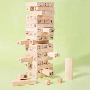 Individuelles Familientischspielzeug 51-teiliges Bausgleichs-Tumbling-Turmspiel Holz-Stapelblöcke mit Würfeln
