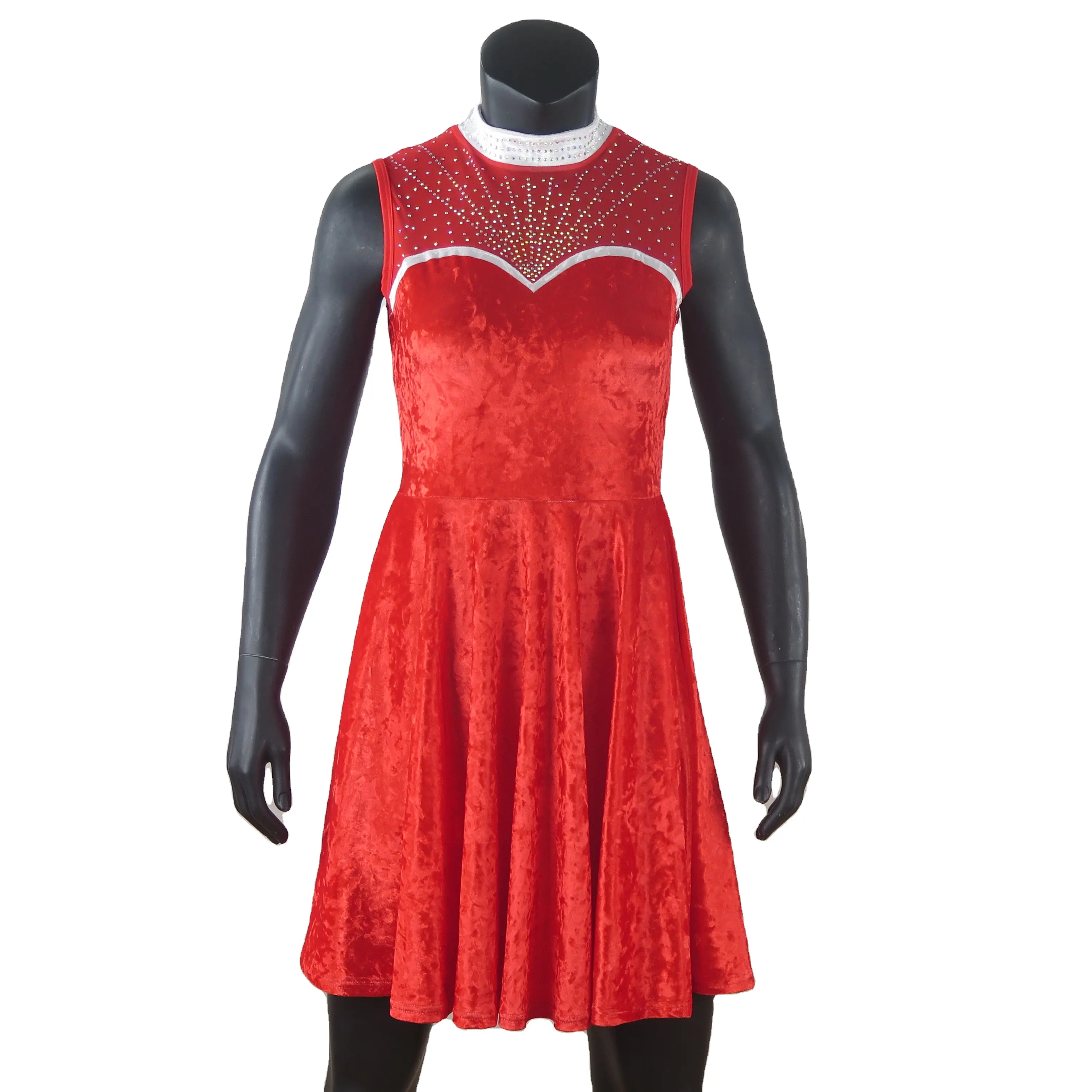 Profesyonel Latin dans eğitimi elbise kız noel performans elbise rekabet kadife kırmızı etek kolsuz elbise